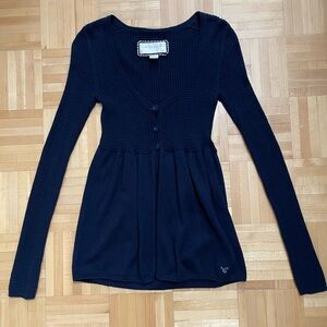 American Eagle Navy Blue Babydoll Top Long Sleeve Y2K Vintage